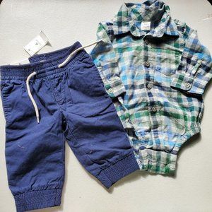 Gap Boys 3-6 Months Plaid Long Sleeve Onesie Blue Pants Winter Adorable NEW
